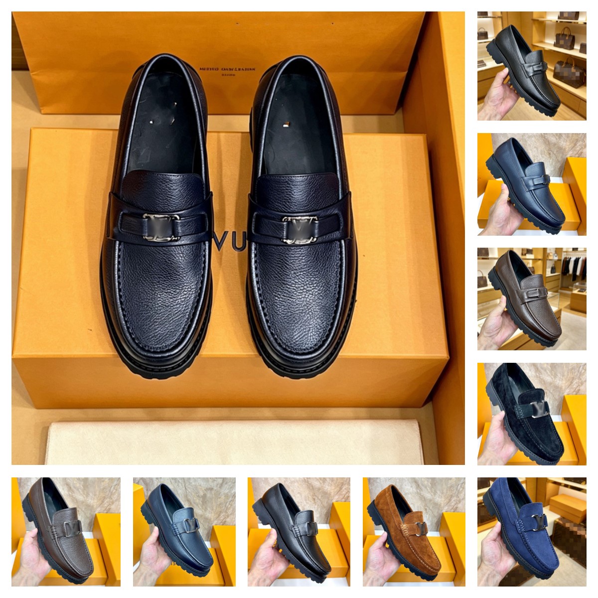 2026 New Designer Men's Genuine Leather Platform Loafers Black Chunky Sole Slip On Casual Shoes Luxurious Business Office Wedding Footwear Plus