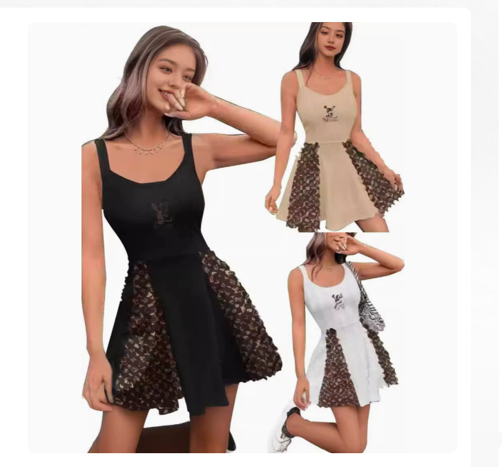 Luxury women's designer dress, summer fashion sports brand, trendy and sexy sleeveless vest, slim fit letter women's dress