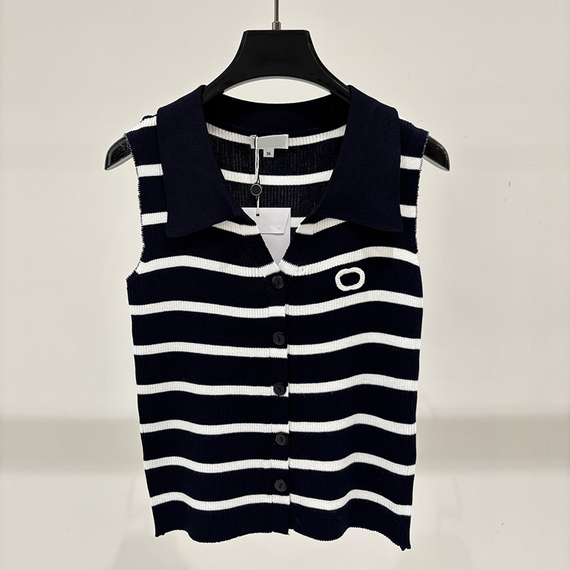Women Casual Lapel Vest Brand Golf Sleeveless Knitted Polo Tee Summer Thin Striped Knits Tanks
