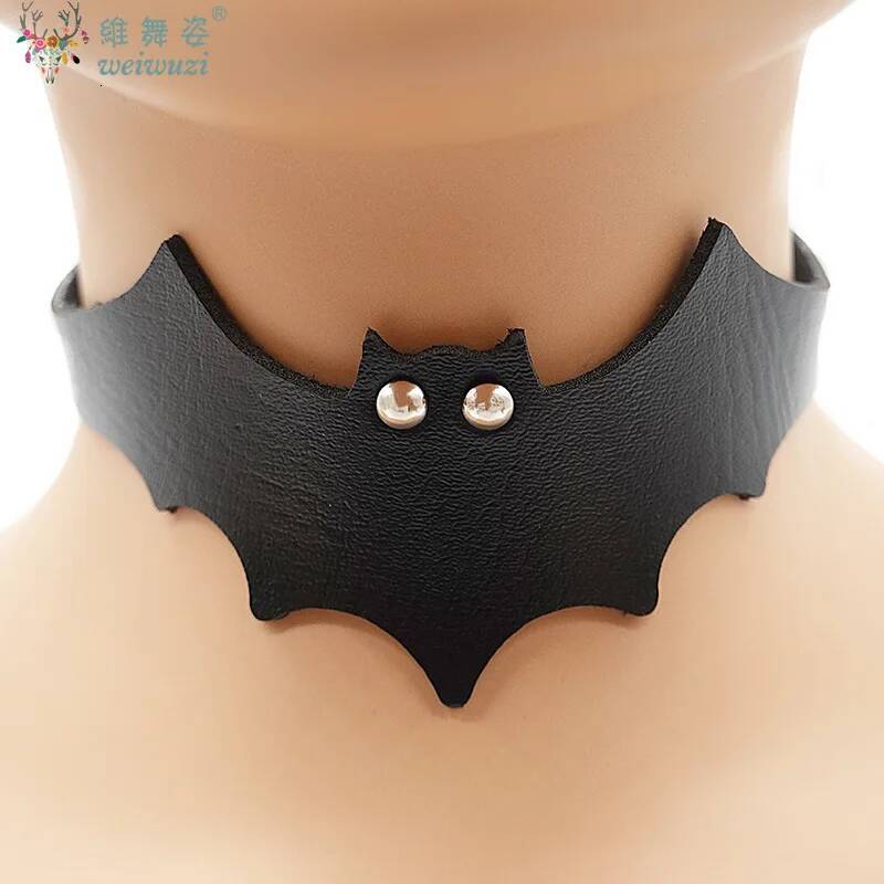 New Halloween Accessories Black Bat Collar Necklace PU Leather Cool Y2K Gothic Cosplay Harajuku Party Club NightClub Fancy