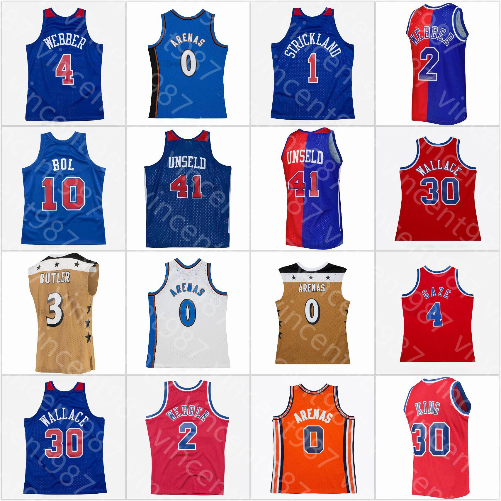 Stitched Retro Basketball Jersey Gilbert 0 Arenas Rod 1 Strickland 4 Chris 2 Webber Caron 3 Butler Andrew 4 Gaze Manute 10 Bol Ben 30 Wallace Wes 41