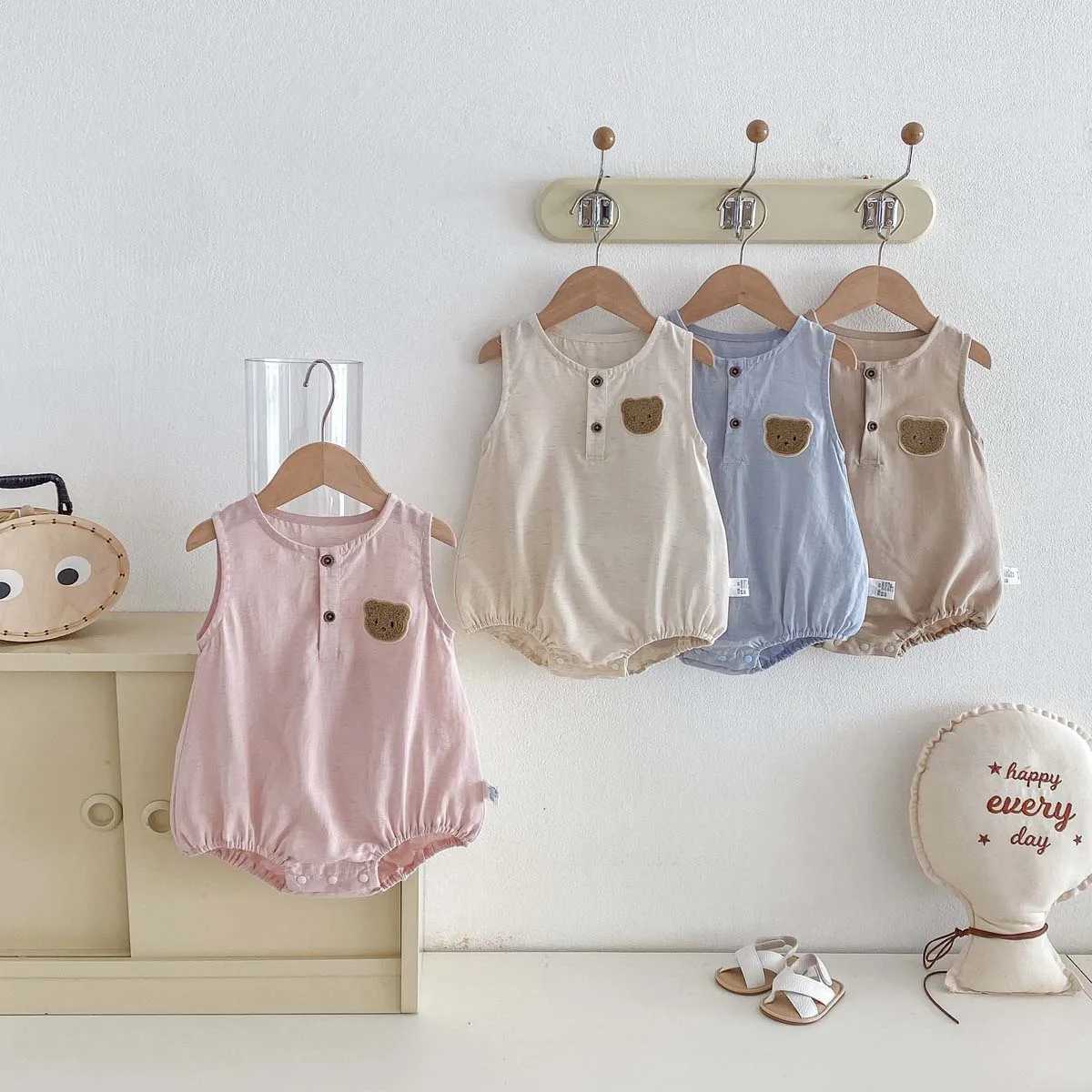 Baby Summer Bear Thin Sleeveless Jumpsuit Baby Boy Cute Bear Vest Jumpsuit Suitable for Indoor and Outdoor Wear Y260625FV55