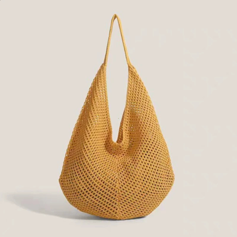 Fashion Womens Hollow Woven Shoulder Bags Large Capacity Knitting Underarm Bag Solid Crochet Tote Handbag Summer Mesh Beach Bag 260626