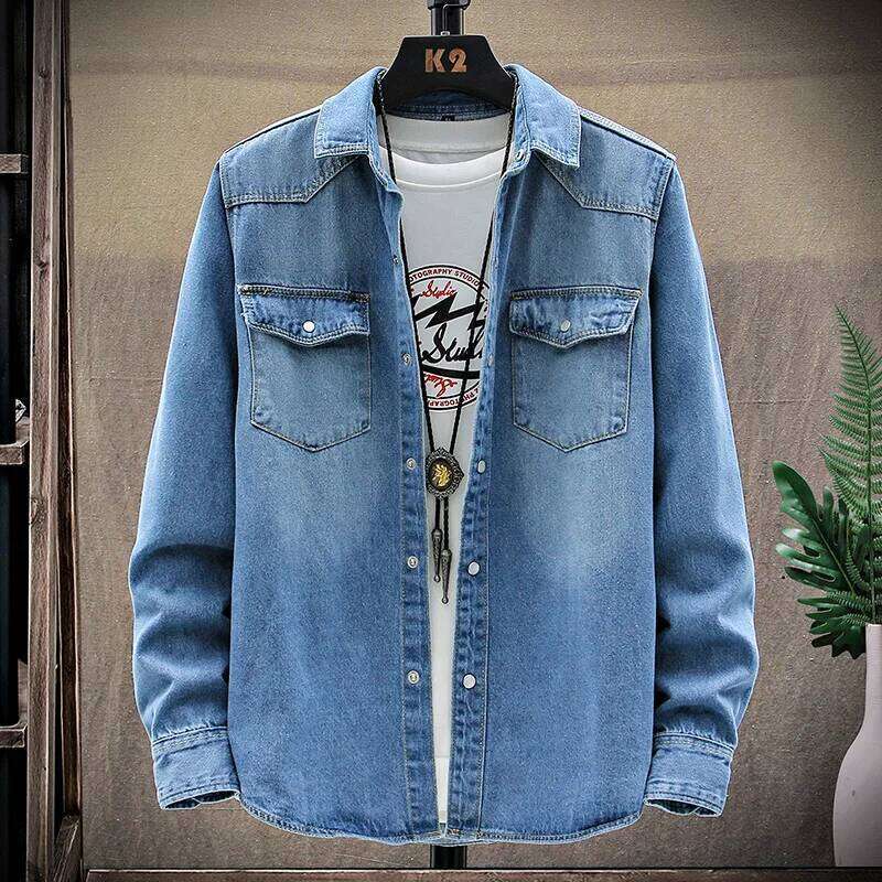 2025 Autumn New style high quality Denim shirts Men's fashion Casual Long Sleeve Jeans Solid Color Shirt men size M-XXXL W260626