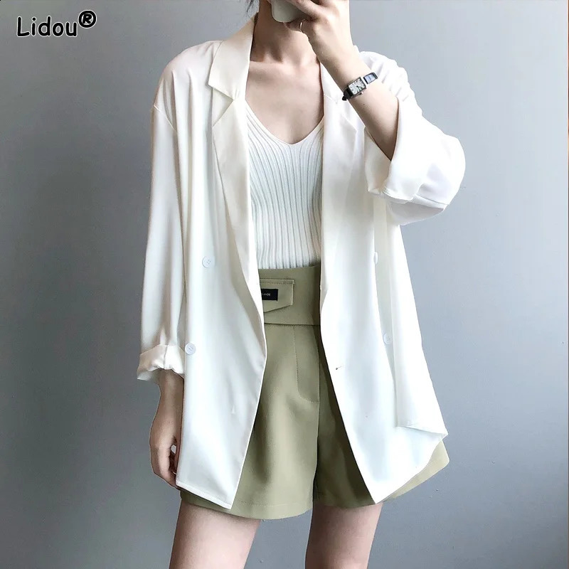 Womens Clothing Long Sleeve Solid Color Notched Loose Elegant Fashion Casual Korean Blazers Spring Summer Thin Temperament Tops 260626