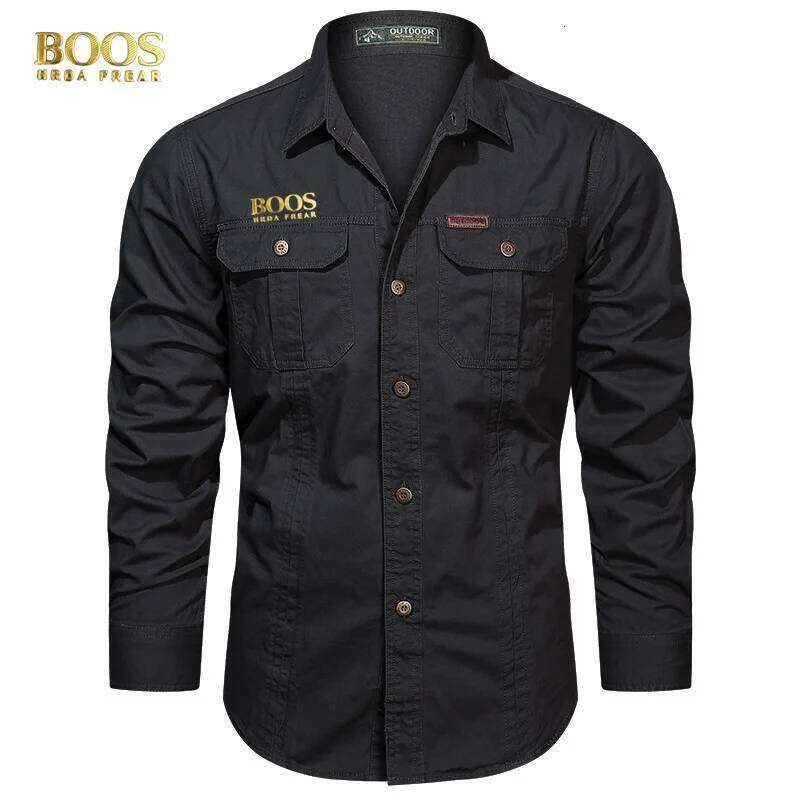 BOOSHRDAFREAuthentic Emblem Spring and Autumn Season New Men's Long sleeved Pure Cotton Casual Solid Color Shirts for W260626