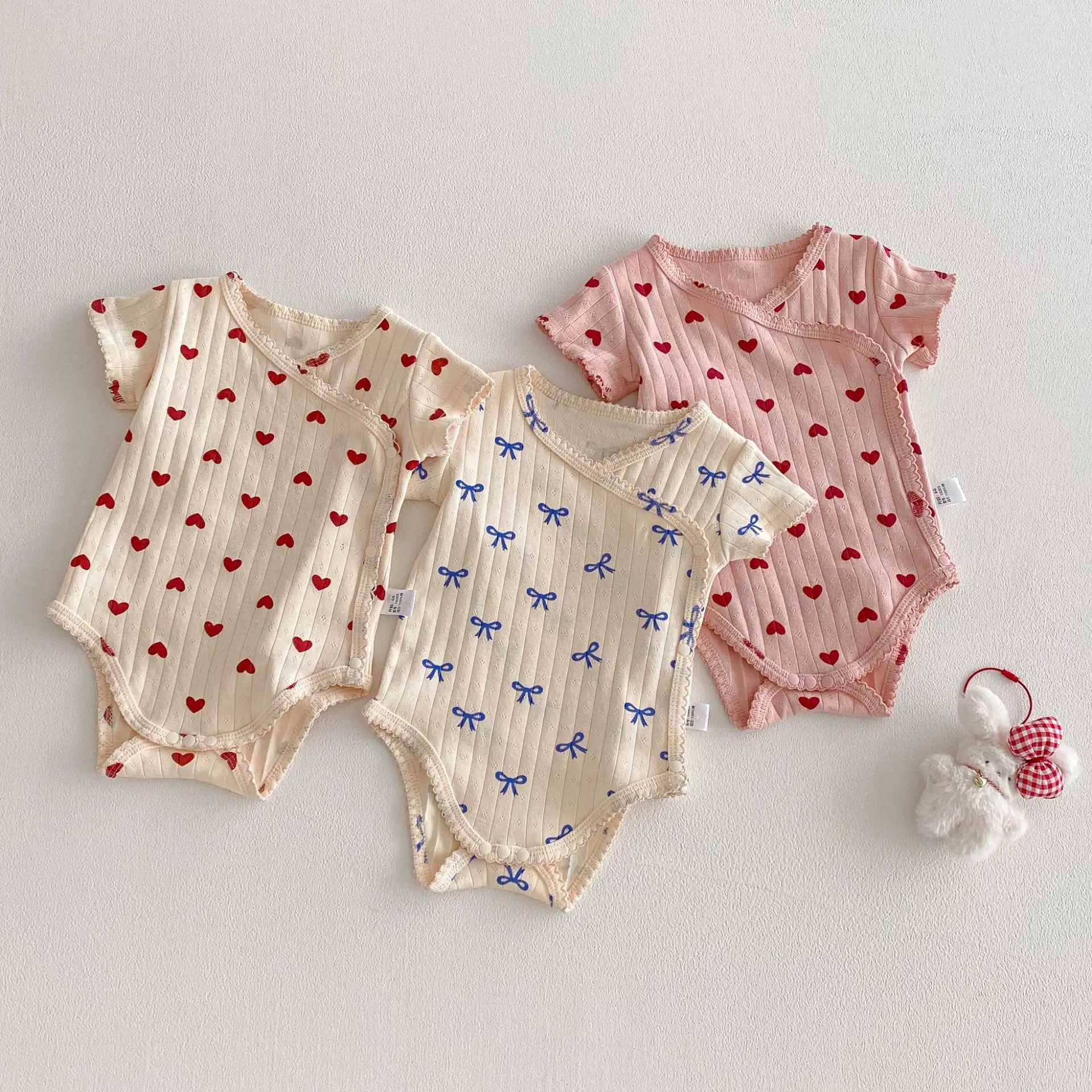 2026 Summer New Baby Clothes Cute Heart Print Toddler Girls Bodysuits Korean Style Baby One Piece Y260625JQIG
