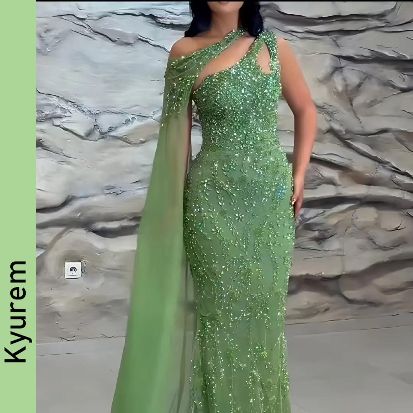 Luxury Green Crystal Beading Mermaid Evening Dresses With Cape For party prom gowns custom made color/size formal occasions dresses Robe De Soiree
