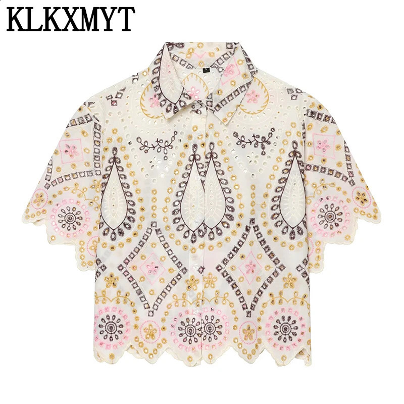 KLKXMYT Womens Fashion Hollow Out Embroidery Shirt Summer Short Sleeve Casual Daily Commute Wear Elegant Blouse Top 260624