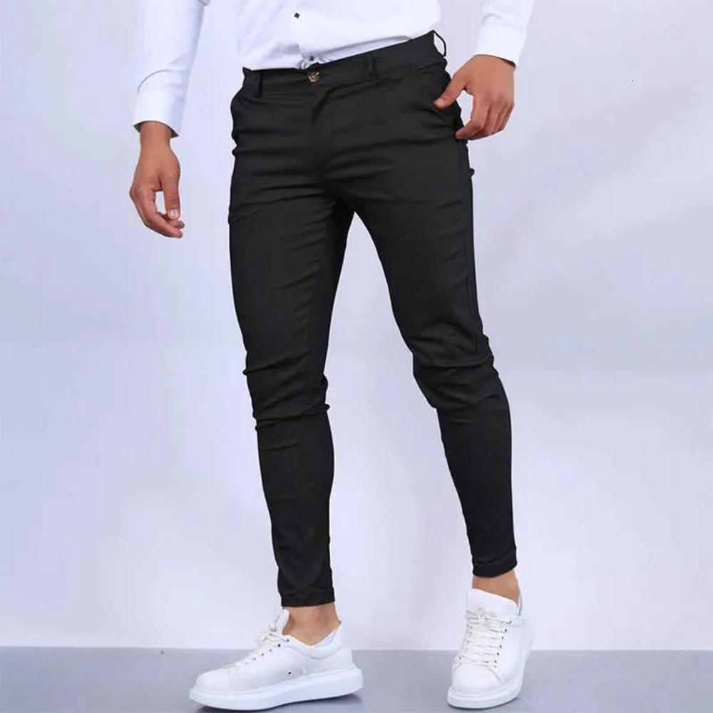 New Spring Mens Casual Pants Strtwear Fashion Pure Color Mid Waist Slim Fit Pencil Pants For Male Vintage Pleated Suit Trouser Z240924 Faa
