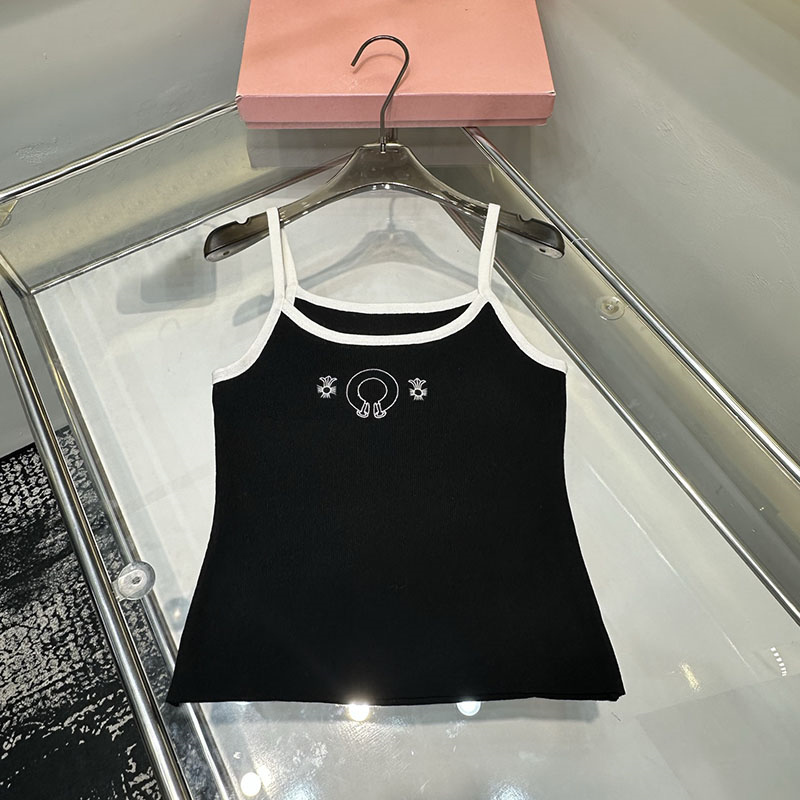 Women Embroidered Knit Camisoles Designer Contrast Color Slim Fit Knitted Tank Top Designer Summer Vacation Beach Nightclub Sexy Tanks