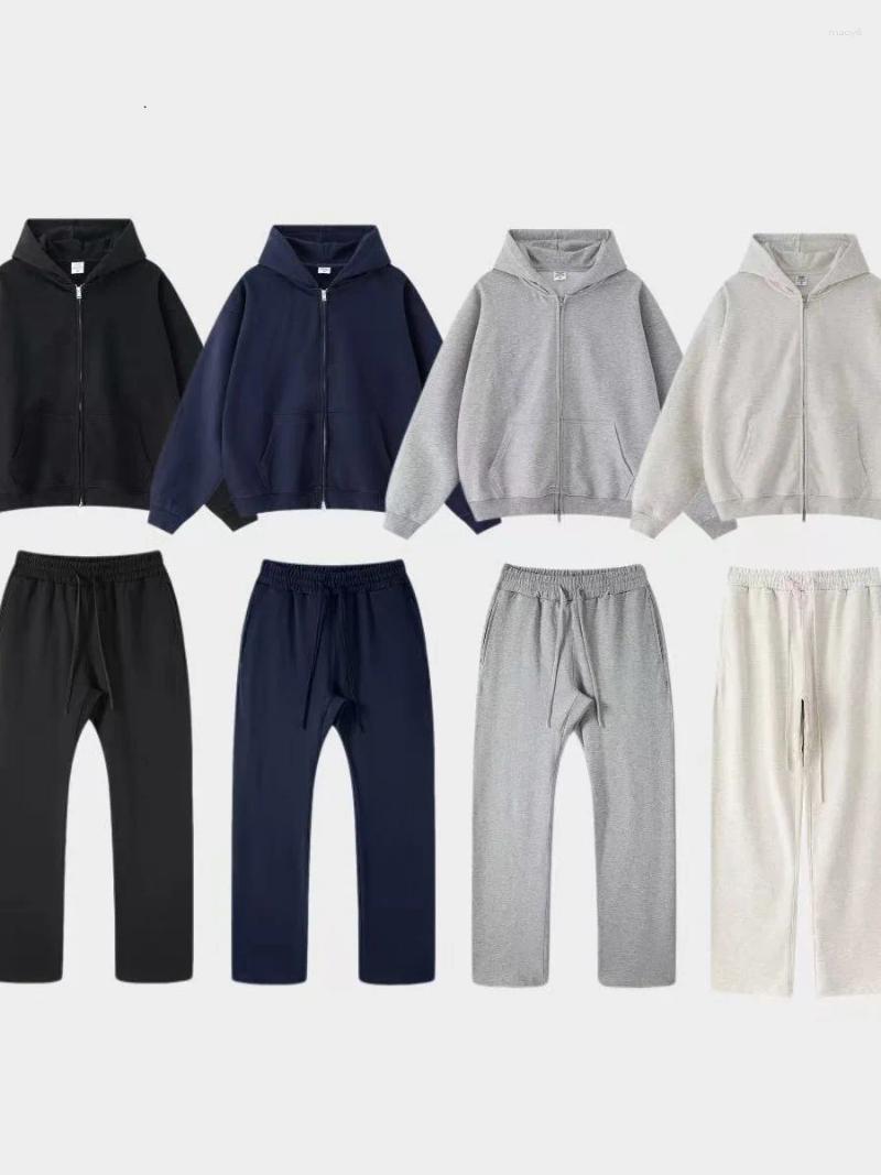 Men's Tracksuits Ins Laidba Color Hoodie Open Cardigan Two-Piece Set Autumn Winter Heavyweight Casual Straight Leg Sweatpants