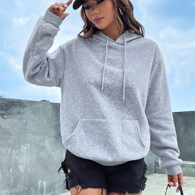 Solid Color Casual Hoodie For Female Pocket Creative Hoody All-Match Street Clothes Womens Fleece Unisex Pullovers 260625