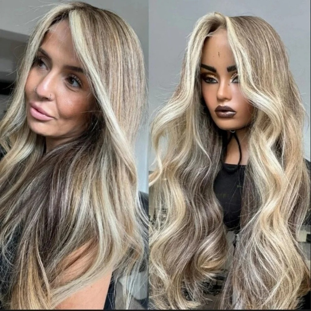 32 Inch Body Wave HD Lace Front Human Hair Wigs 200 Density Highlight Ash Platinum Blonde Human Hair Wig For Women With Dark Roots Preplucked Long W