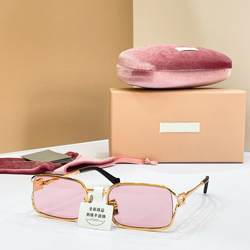 New summer sunglasses OMUA89S Niche Pink Lens Top Quality Metal Square Womens Sunglasses Photography Beach Travel Style UV protection 400 with box
