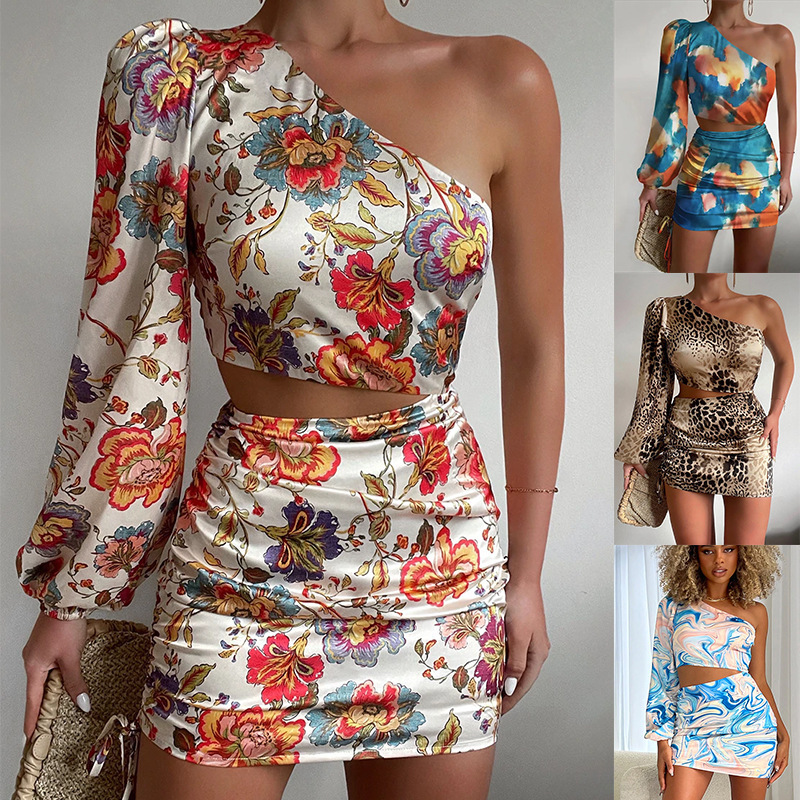 Womens Off Shoulder Mini Dress Womens Trend Printed Sexy Slim Fit Short Summer Gown For Women Daily Beach Nightclub Party Vacation Outfits