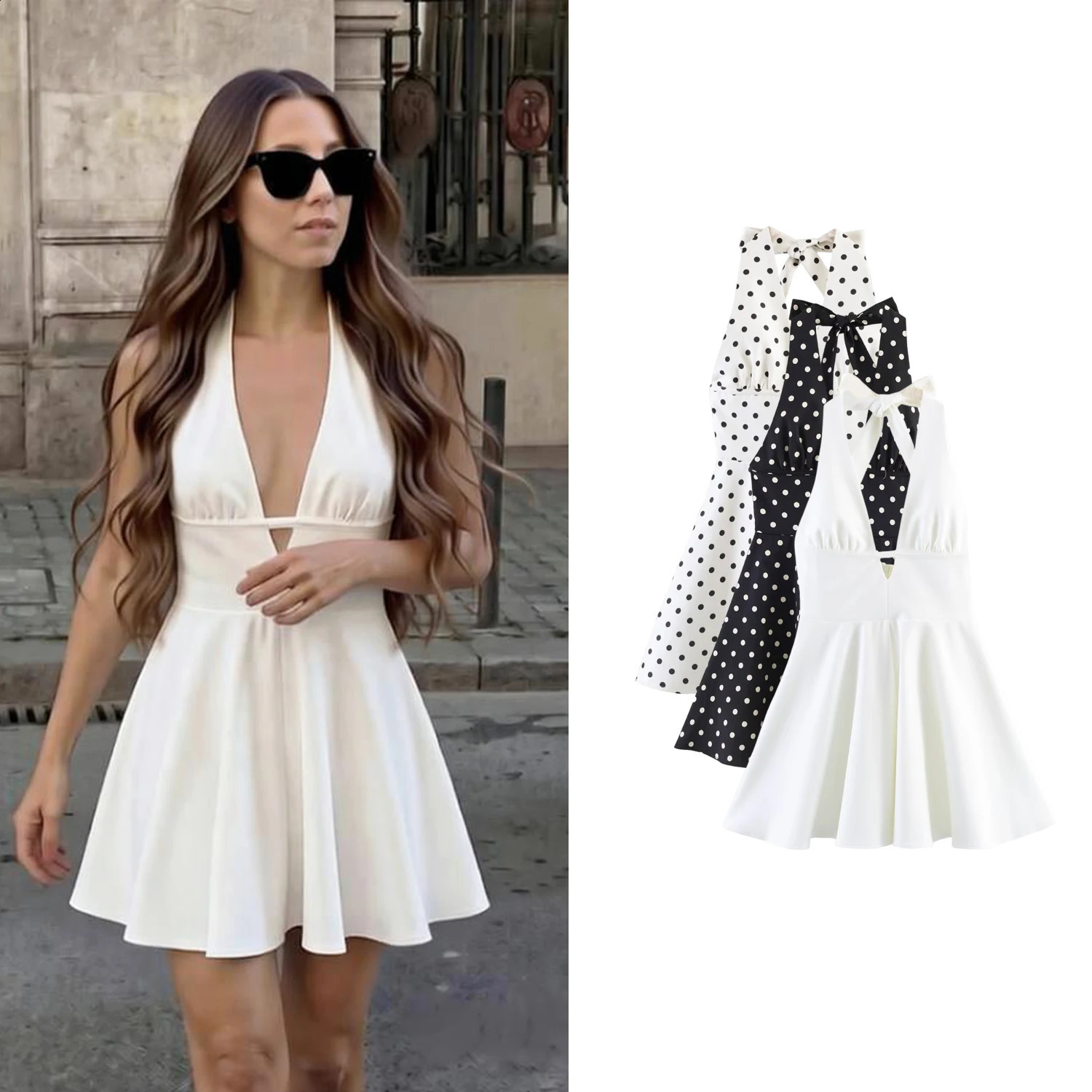 Womens Mini Dress Fashion Sexy Polka Dot Halter Neck Dress Summer Female High Waist Short Dress Lady Chic Party Evening Dress 260625
