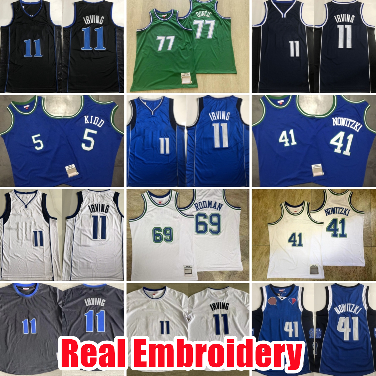 rare Retro Real Stitched Basketball Jerseys 11 Kyrie Irving City 2024 Jason Kidd 1994-95 Rodman Dirk Nowitzki Doncic Embroidery Authentic Stitched J