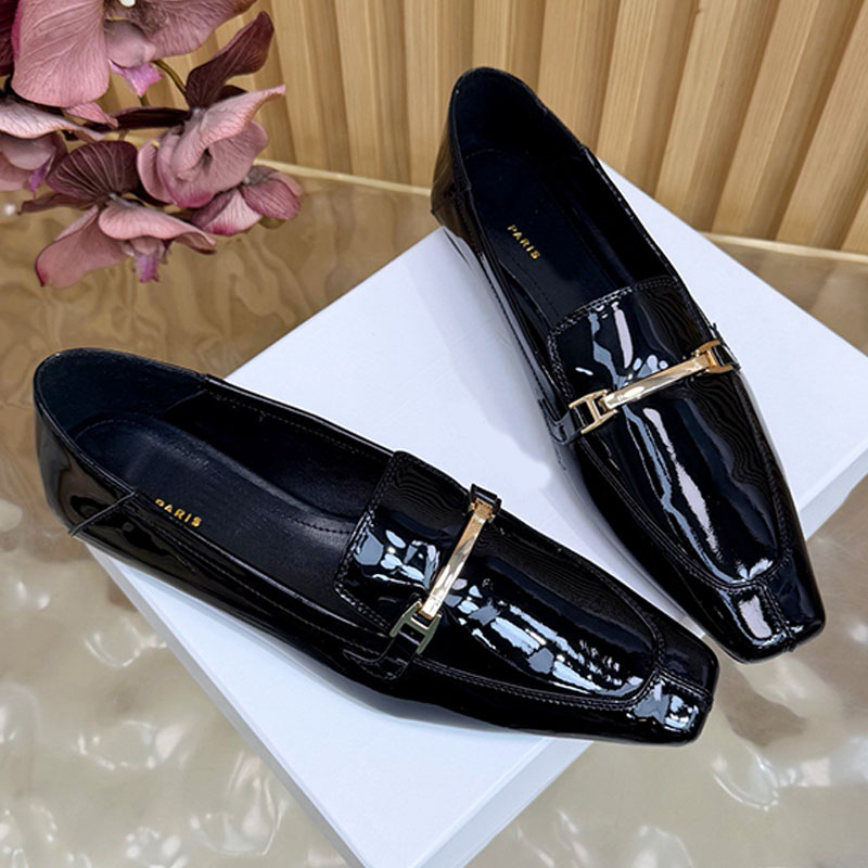 Horsebit Slim Square Toe Penny Loafers Luxury Women Gloss Patent Leather Vintage Strap Ultra Thin Silent Anti Slip Soft Sole Slip On Breathable Lamb