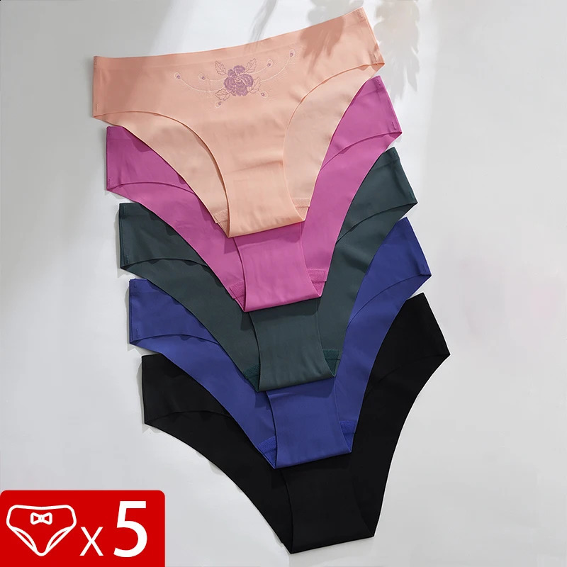 5pcs Ultrathin Seamless Underwear Womens Invisible Panties Sexy Ice Silk Briefs Low Waist Breathable Stretchy Soft Lingerie 260624