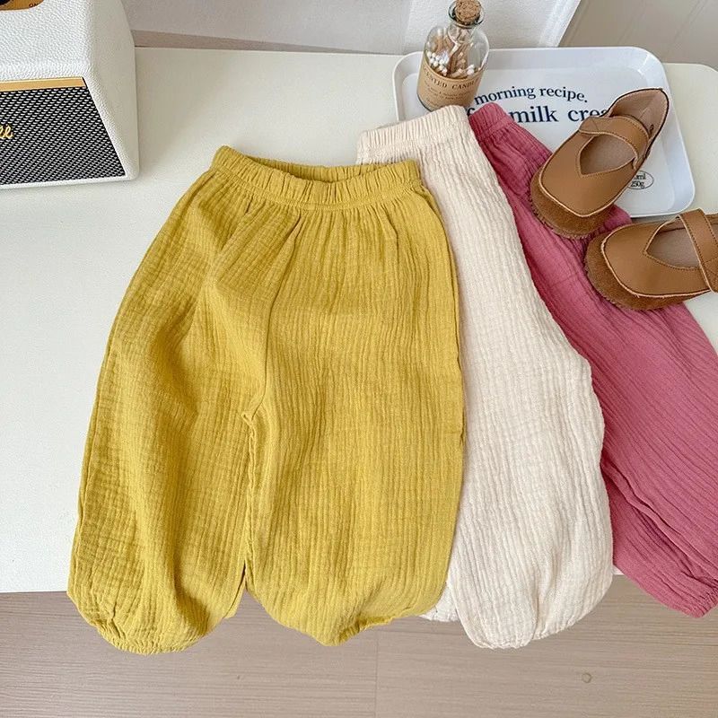 2026 New K1818 Kids Clothing Summer Thin Solid Color Anti Mosquito Pants Baby Boys And Girls Loose Casual Trouser Simple Fashion Bloomers Designer