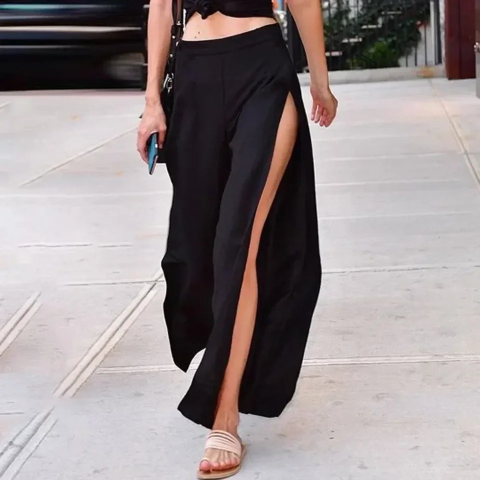 Fashion Pants Yoga Pants Breathable Comfortable High Split Polyester Side Seam Slim Fit Trousers Wide Leg Womens 260625