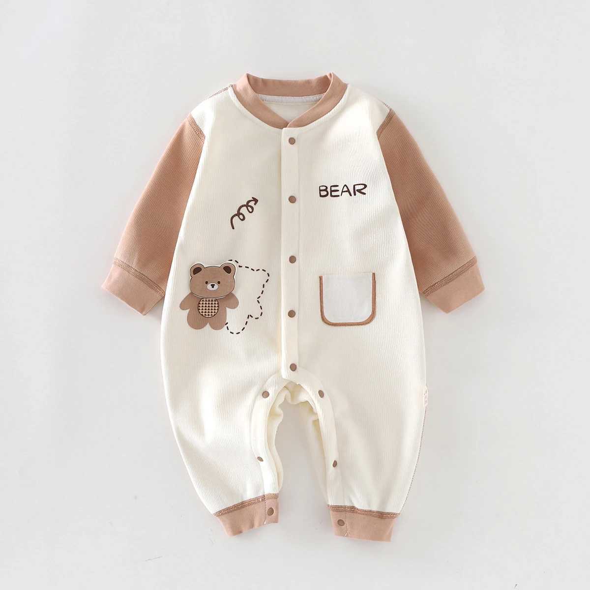 Autumn Baby Romper Cute Bear Print Long Sleeve Jumpsuit Fleece Lined Warm Outfit For Infant Boys And Girls Y260625IAXN