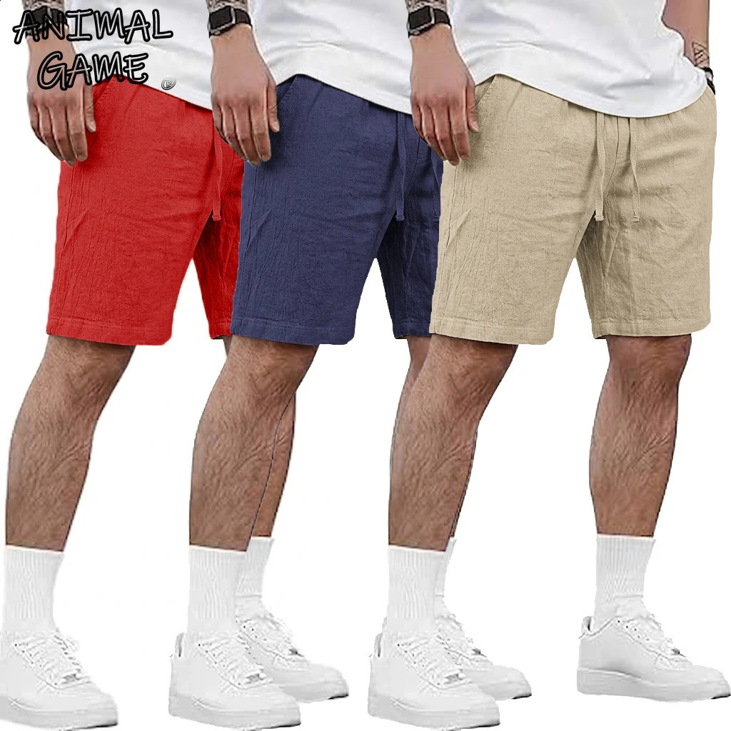 Mens Linen Shorts Casual Elastic Waist Drawstring Summer Beach Lightweight Hawaiian Sweatpants Outdoor Hiking Baggy Pants 260625BJ