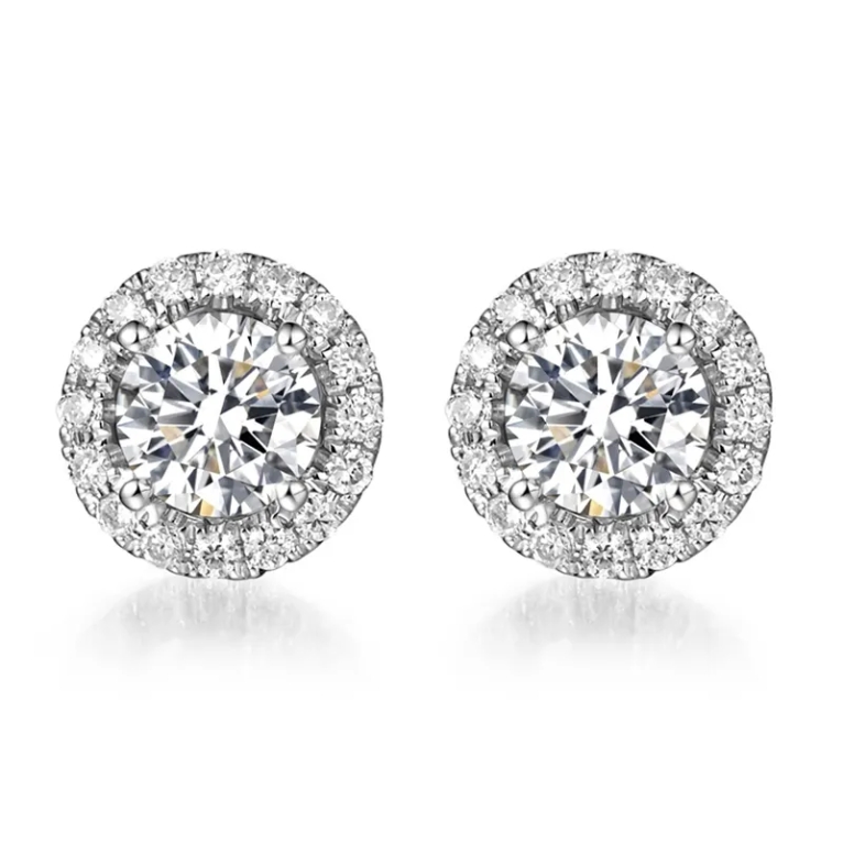 Luxury Jewellery: Moissanite, 925 Sterling Silver, Trendy Women s 6.5mm Round-Cut Earrings, Diamond Earrings