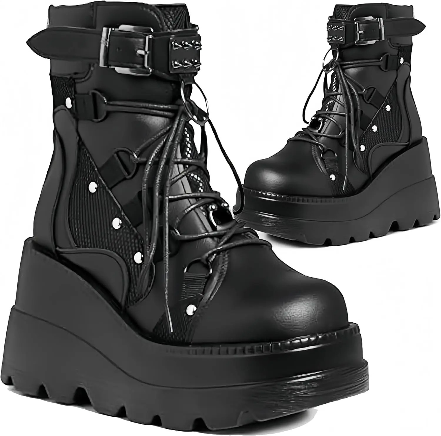 Womens Goth Cosplay Wedge Combat Ankle Boots Fashion Stylish Punk Buckle Laceup Zipper Dress Ladies Summer Outdoor Shoes 260616