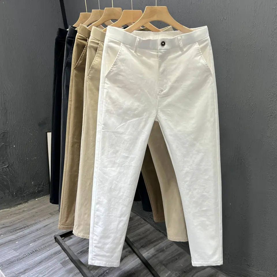 Mens Summer Thin Pants Straight Simple and Versatile White Casual Man Clothing Trendy Slim-fitting Cargo Pants 260625