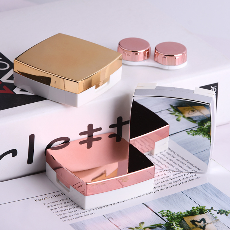 Women's Colorful Storage Box with Built-in Mirror - Compact Eyewear Kit for Travelling