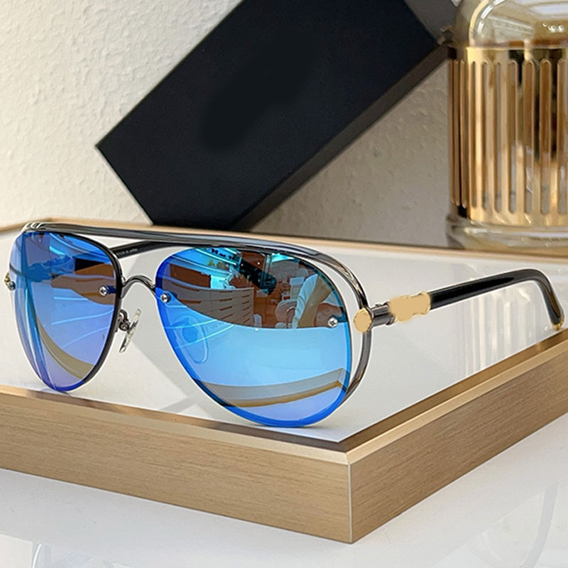 Designer Mens Summer Travel Personalized Trendy Cool Sunglasses lady Fashion Double Beam Pilot Glasses Mirror Blue Oval Lens Luxury Leg UV400 Protec