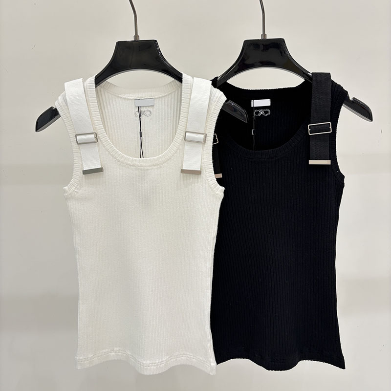 Women Sweet Cool Buckle Strap Ribbed Knit Tanks Wide Strap Slim Fit Camisole Ruffle Trim Tees for Women Streetwear Outings