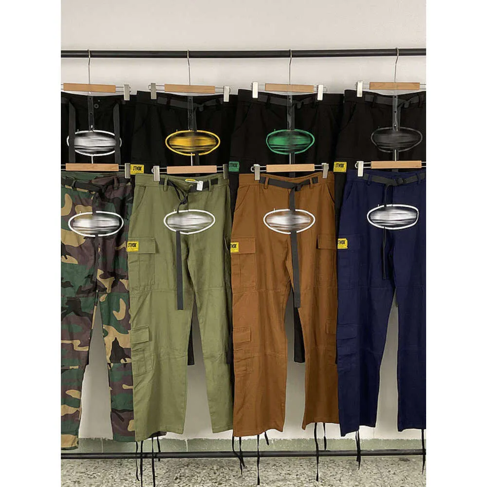 Work pants, men's pants, designer pants, casual pants, multi pocket design high street long straight leg pants, versatile fashion trend printed