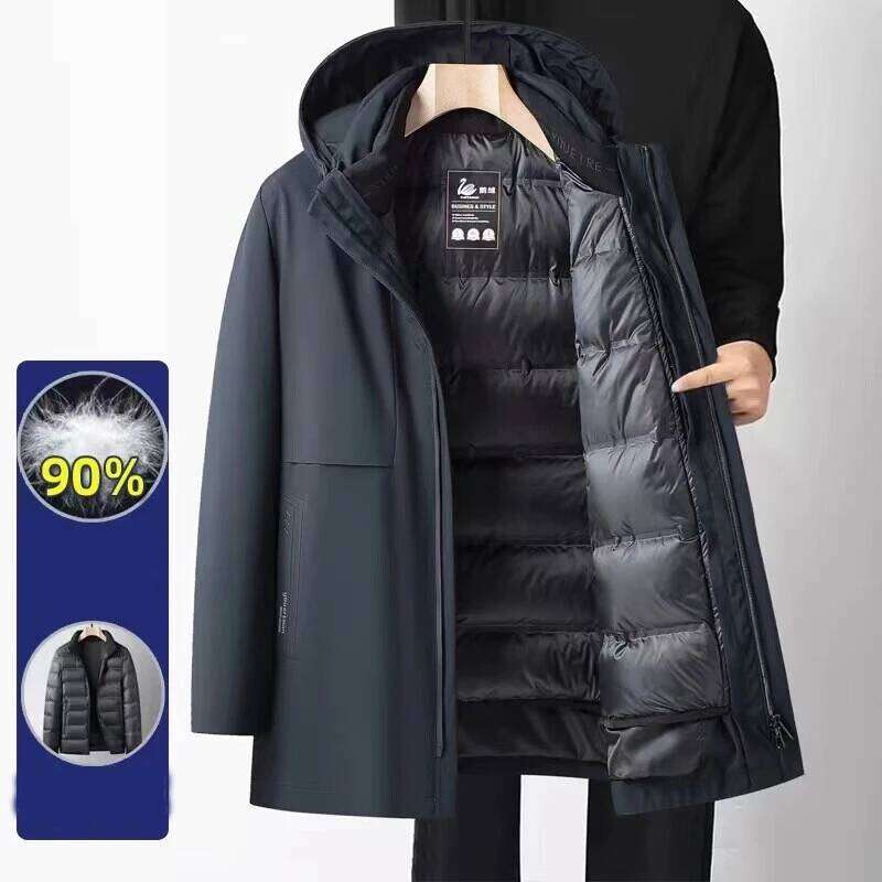 High Quality Winter Men's Hooded White Goose Down Jackets Business Casual Loose Warm Puffer Coat Outwear Thick Padded Top Parkas J260626