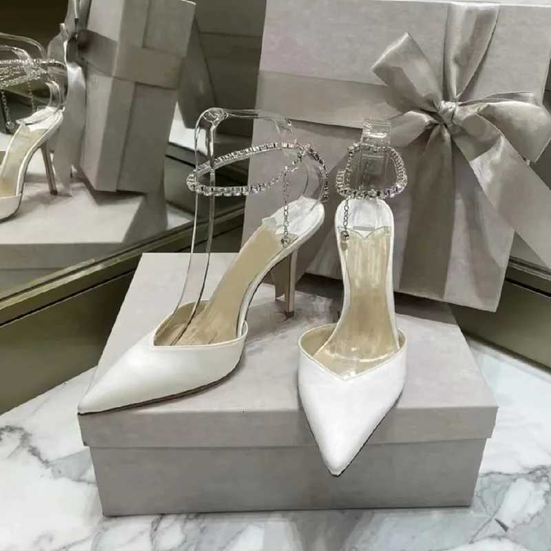 2026 Designer Dress Women Formal Shoes Satin Crystal Rhinestone High New Heel Sandals For Weddings - Hot Quality Thin Strappy ladies leather high he