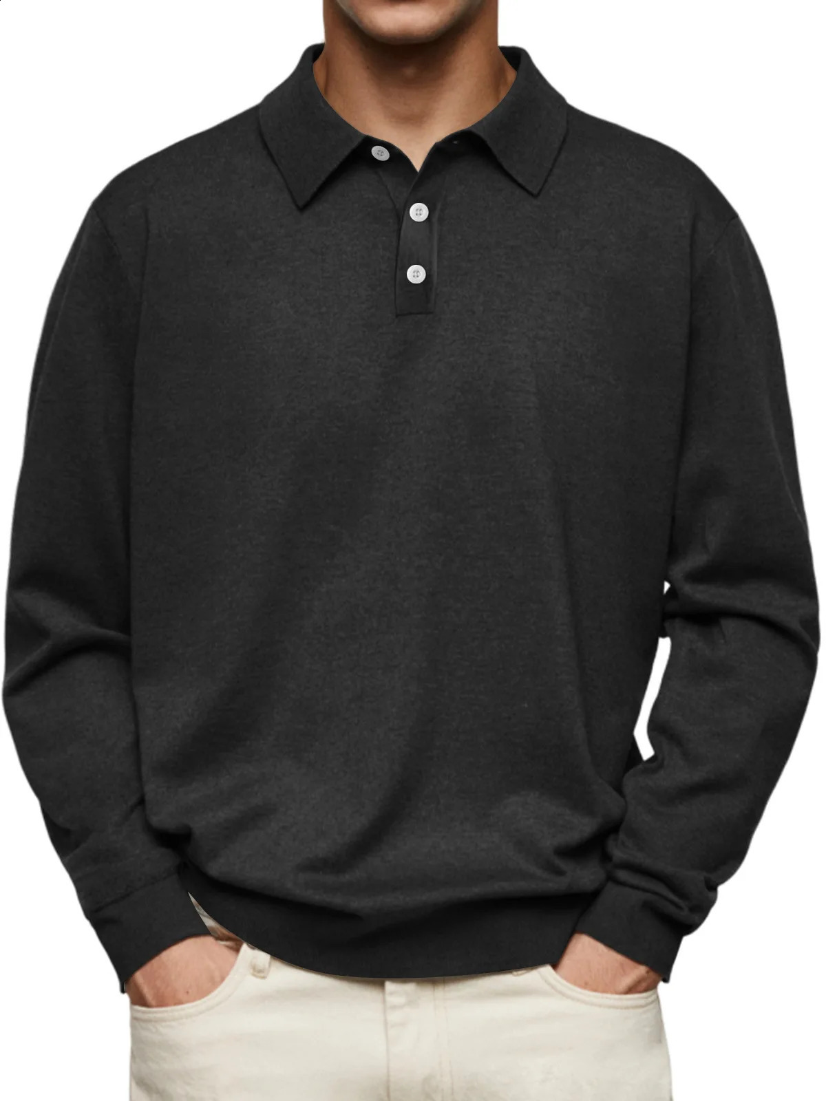 Autumn leisure Home long Sleeve top Fashion Mens solid color lapel Mens POLO Shirt 260626