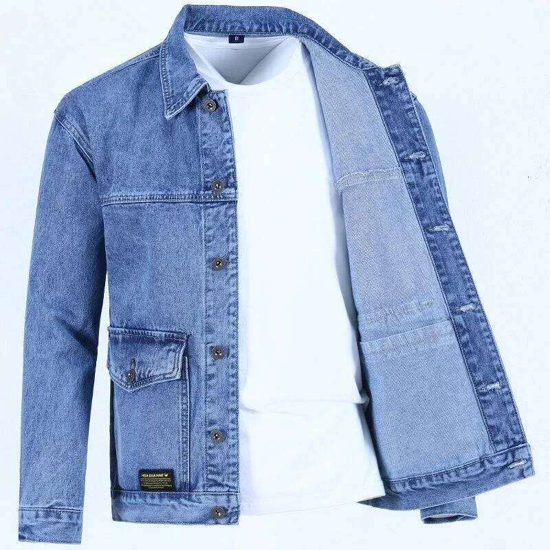 Male Jean Coats Blue Button Men's Denim Jacket Autumn Cheap Price Stylish New in Y2k One Piece of Fabric Low Cost Cowgirl Size L W260626