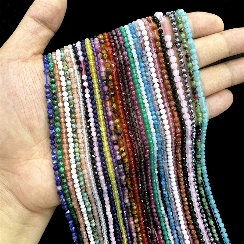 234MM Natural Faceted Stone Rose Quartz Amethyst Garnet Agate Aquamarine Round Small Seed Beads Jewelry Making Accessories 260625