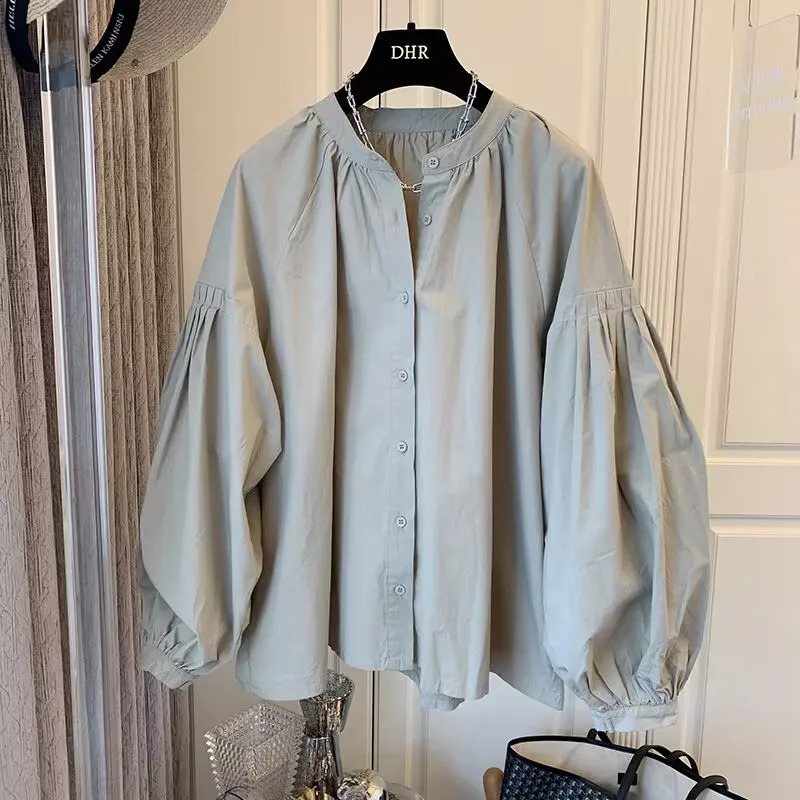Spring Autumn Casual Chiffon Shirt Women Shirts Fashion Female Long Sleeve Oneck Loose Solid Blouse Tops Office Lady 260626