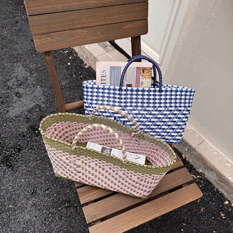 Cute PVC Handbag Weave Bag Large Capacity Bohemian Beach Tote Bag Vacation Style Countryside Style Vegetable Basket Bag Holiday 260625