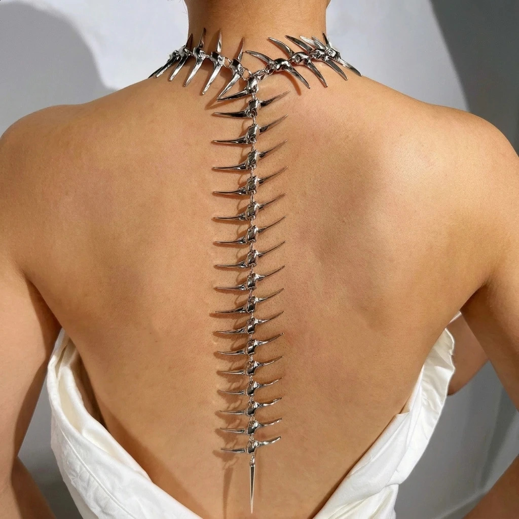 Punk Style Spine Bone Back Chain Necklace for Women Exaggerated Personality Simple Retro Hip Hop Body Chain Jewelry Gift 260625