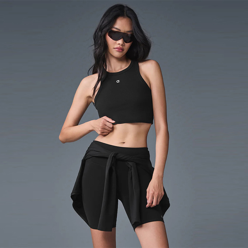 Women's U Neck Racerback Crop Top Wide Strap Ribbed Knit Slim Yoga Tank Side-Smoothing Breathable Stretch - L