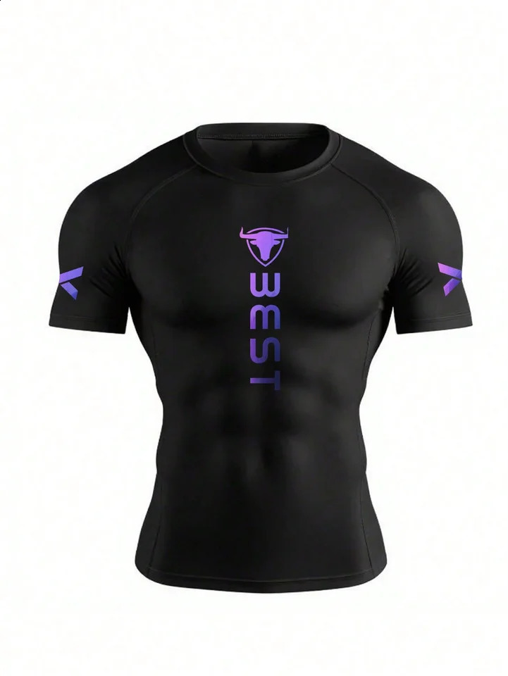 Mens Purple Gradient Compression Shirt 4-Way High Stretch Quick Dry Tee Moisture Wicking Slim Fit Top for Gym Running Fitne 260624