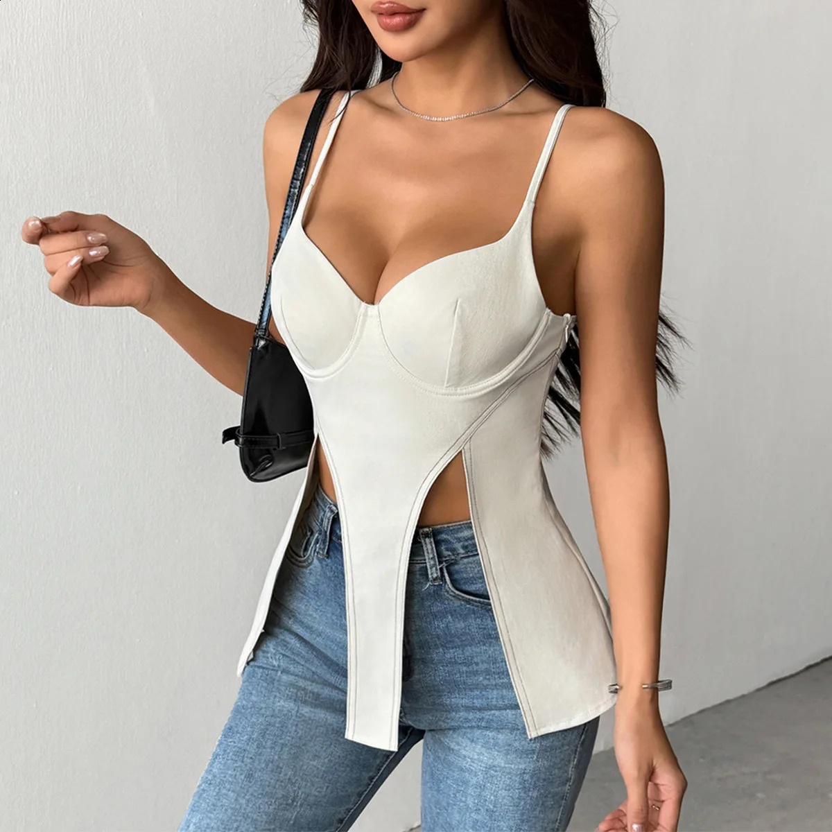 Irregular Corset Tops Sides Zipper Womens Sexy Sleeveless Backless Vest Y2K Bustier Slim Halter Tank Top Summer Street Camisole 260625