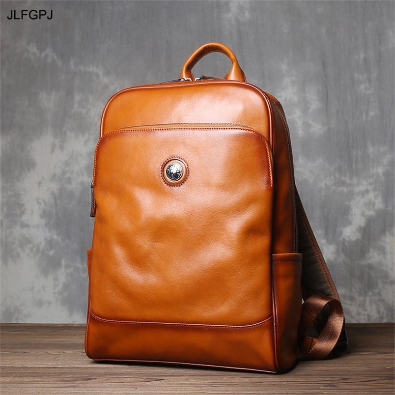 Vegetable Tanned Cowhide Shoulder Backpack Mens Head Layer Vintage Casual Multifunctional Large Capacity Computer Bag y260611