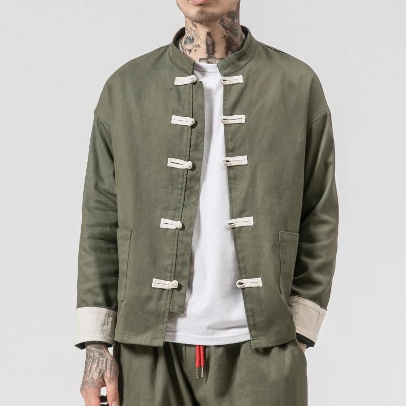 Men's Jackets Chinese Wind Cotton Buckle Large Casual Jacket Retro Stand-up Collar Tang Suit Top Batch