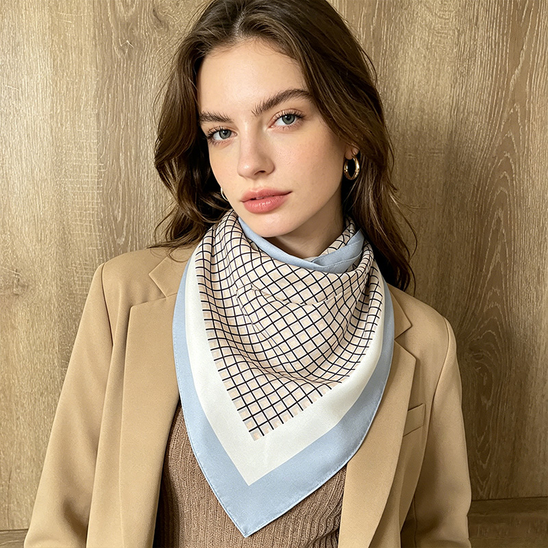 Double Sided Checkered Print Square Scarf Polka Dot Reverse Bandana Head Neck Scarf
