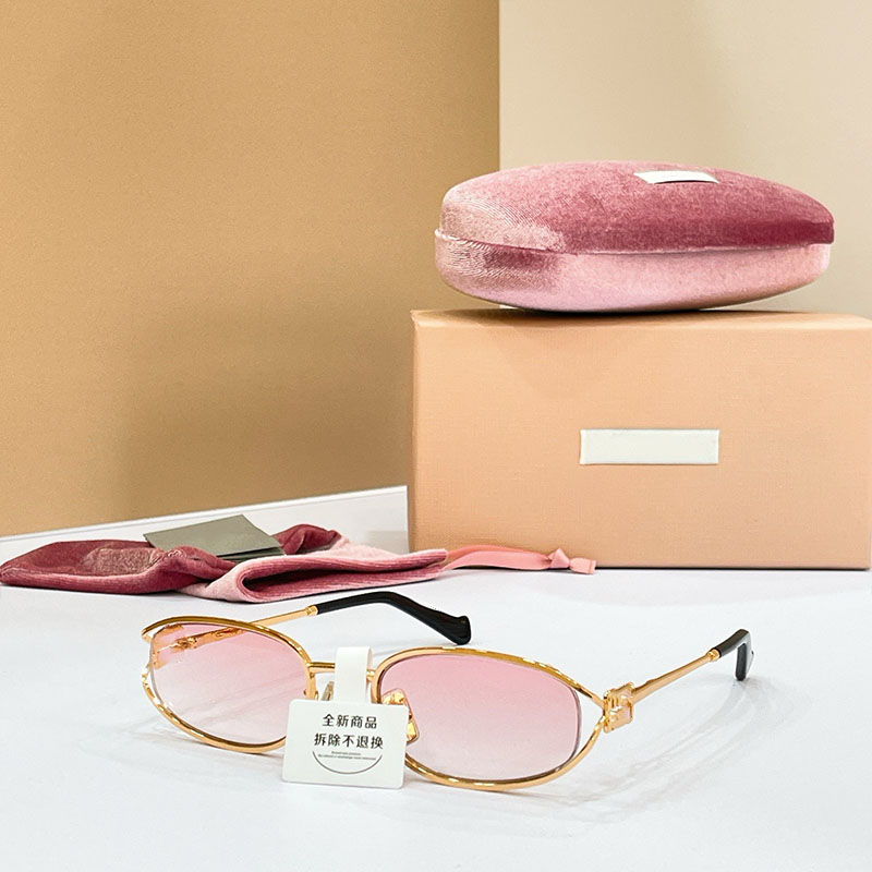 Fashion designer sunglasses OMUA88S Summer New Pink Gradient Lens Metal Oval Womens Sunglasses Party Beach Travel Style UV400 with box